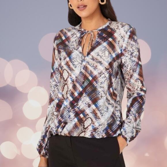 NWT - TED BAKER Quartz Printed Neck Tie Crossover Blouse Size: 4 - Picture 1 of 7